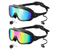 Lorrtta Wide Vision Swimming Goggles 2 Pack, Wide View Anti Fog & UV Protection Goggles Swimming Clear Vision Goggles Adult Women No Leaking Fit Swimming Goggles Adult Men