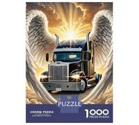 Lorry 1000 Pc Sturdy Paper Board White Semi Truck with Angel Wings in Clouds Puzzle Parent-Child Families Home Leisure Unique Artwork 70x50cm/1000pcs