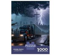 Lorry 1000 Pieces Jigsaw Semi Truck on A Wet Road in Storm Puzzle Stressful Workers Anxiety Relief Cognitive Training Home Leisure 70x50cm/1000pcs