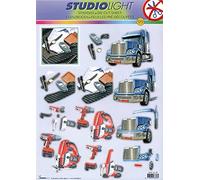 Lorry, DIY & Work Attire Male 3D decoupage Die Cut Sheet - NO Cutting