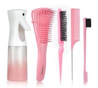LORSEX Hair Brush with 200ml Hair Spray Bottle, Detangle Hair Brush for Black Natural Hair, Afro American Type 3a-4c, 3 Pcs Slick Brush Set (Pink)