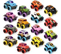 Lorspock 16 Pack Die-cast Mini Monster Truck Set,Die-cast Pull Back Cars for Kids Party Favors,Friction Powered Die-Cast Cars for Toddlers, Boys and Girls