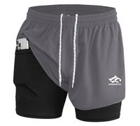 LORSPORTCH Men's 2 in 1 Running Shorts Men's Fitness Shorts Outdoor Marathon Training Shorts with Built-in Pockets Dark Gray M