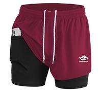 LORSPORTCH Men's 2 in 1 Running Shorts Men's Fitness Shorts Outdoor Marathon Training Shorts with Built-in Pockets Red M