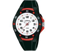 Lorus Kids Black Silicone Strap & White Dial Watch with Red Accents