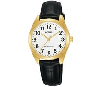 Lorus Dress Women's Gold Tone Case Black Leather Strap Watch