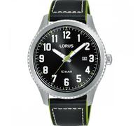 Lorus Gents Sports Black Dial Black Leather Strap Watch
