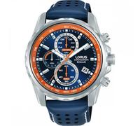 Lorus Gents Sports Chronograph Blue & Orange Dial Blue Leather Strap Watch