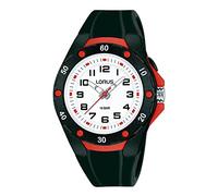 Lorus Kids Black Silicone Strap & White Dial Watch with Red Accents