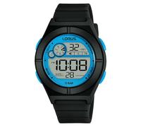 Lorus Kids Digital Black Silicone Strap Watch with Blue Accents