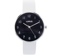 Lorus Ladies Black Dial White Leather Strap Watch