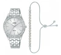 Lorus Ladies Classic CZ Stainless Steel Watch & CZ Adjustable Slider Bracelet Set