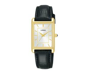 Lorus Ladies Sunray Rectangular Dial Black Leather Strap Watch
