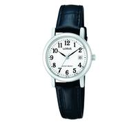 Lorus Ladies White Dial with Date Black Leather Strap Watch
