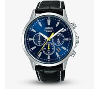 Lorus Mens Blue Yellow Accents Chronograph Leather Strap Watch RT317LX9