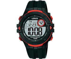 LORUS Men's Digital Quartz Watch with Silicone Strap, Black, Black, Sports