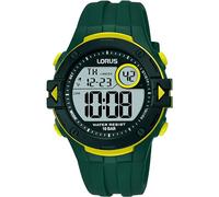 Lorus Men's Digital Quartz Watch with Silicone Strap, Black, Green, Strap.