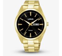Lorus Mens Gold Tone Black Dial Day Date Watch RJ666AX9