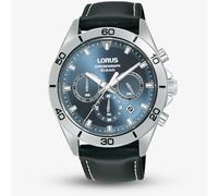 Lorus Mens Grey Blue Sunray Chronograph Leather Strap Watch RT341KX9