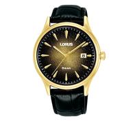 Lorus Men's Signature Champagne Dial Black Leather Strap Watch