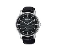 Lorus Mens Silver Dress Watch with Black Leather Strap & Black Dial