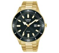 Lorus Mens Solar Watch with Black Dial and Gold Bracelet RX308AX9