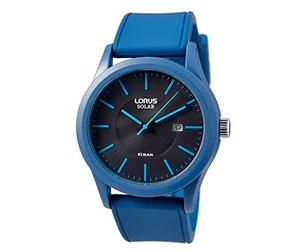 Lorus Mens Sports Solar Watch with Blue Silicone Strap & Black and Blue Face