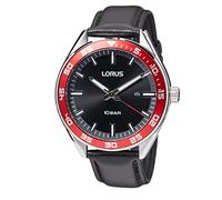 Lorus Mens Sports Watch with Black Leather Strap & Black Sunray Dial