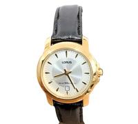 Lorus RG854AX9 36mm Gold tone Silver Tone Dial Black Leather Date watch by Seiko