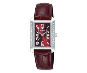 Lorus Watch RG239YX9 Ladies Rectangle Elegance Crystal Set Burgundy Dial RRP £70