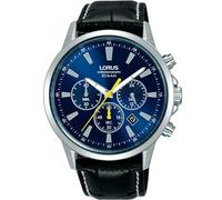 Lorus Mens Blue Yellow Accents Chronograph Leather Strap Watch RT317LX9