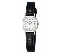 Lorus Women's Octagonal White Sunray Dial Black Leather Strap Watch