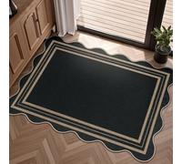 LORWER Easy Jute Kitchen Rug, 2x3 Front Door Washable Door Mat Non Slip Small Black Area Rug, Farmhouse Low Pile Scalloped Floor Rugs for Entryway Porch Doorway