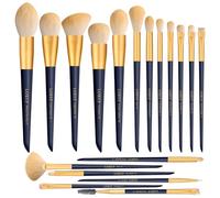 LORYP Makeup Brushes Set Labeled 18 Piece Face and Eye Brush Set Ultra soft hair Foundation, Concealer, Blush, Contour, Blending, Eyeshadow Blue Brush kit
