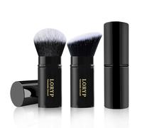 LORYP Retractable Makeup Brush Black Kabuki Foundation Brush for liquid Cream and Powder Makeup 2 Pack Travel Makeup Brush Set
