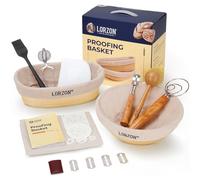Lorzon Banneton Proofing Basket Set of 2, 10 Inch Round & Oval Cane Bread Proofing Baskets with Sourdough Bread Baking Supplies, Bread Making Kit