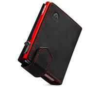 LORZOR Men's RFID Protection Slim Wallet, Red, Modern, 10 Card Slots, Magnetic Closure, Cowhide Leather, Coin Compartment