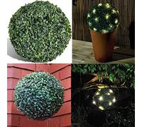 LOS 28cm Solar Powered 20 LED Topiary Ball Hanging Boxwood Garden Light Ornament Green (1)