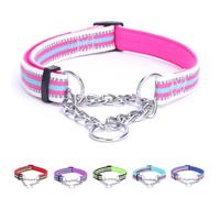 LOS ANDES Dog Choke Collar Martingale Collar with Limited Chain Strong Nylon Collar with Soft Padded No Pull Reflective Training Collar for Large, Medium and Small Dogs(S:Neck 25-45cm,Rose Red)
