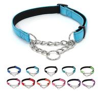 LOS ANDES Dog Choke Collar Martingale Collar with Limited Chain Strong Nylon Collar with Soft Padded No Pull Reflective Training Collar for Large, Medium and Small Dogs(S:Neck 25-45cm,Blue)