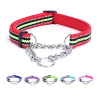 LOS ANDES Dog Choke Collar Martingale with Limited Chain, Soft Padded No Pull, Reflective Training Collars for Large, Medium and Small Dogs(S:Neck 25-45cm,Red Green)