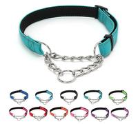 LOS ANDES Dog Choke Collar Martingale with Limited Chain, Soft Padded No Pull, Reflective Training Collars for Large, Medium and Small Dogs(S:Neck 25-45cm,Green)