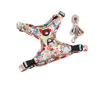 LOS ANDES Small Dogs Harnesses with Lead, Reflective Soft Padded Dog Harness, Flower Printed Chest Harness for Puppies, Small Dogs
