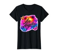 Los Angeles Airbrush Sunset Butterflies Retro Design Value Graphic T-Shirt, Women, Black, XL