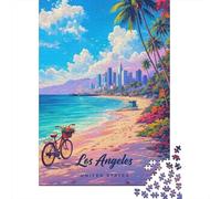 Los Angeles Beach Scene 1000 Piece Jigsaw Puzzle, Historic Square Architecture, Premium Paper Puzzle, Decorative Artwork for Travel Lovers, Paper Board, 38x26cm/1000pcs