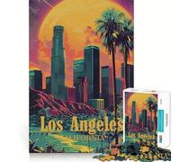 Los Angeles CA Vintage 1000 Piece Jigsaws for Teenagers Puzzle DIY Fun Bright Hue Pattern Build Wall Accent (38x52cm)