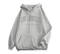 Los Angeles California Hoodies for Women 2025 Zipper Graphic Hooded Sweaters Trendy with Designs Full Zip Up Letter Pullover Hoodies Plain with Hood Loose Fit Goth Cute Preppy Y2K Grey