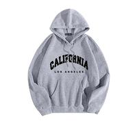 Los Angeles California Letter Print Graphic Gothic Hoodies for Women Preppy with Pocket Pullover Sweatshirts Vintage College Hooded Long Sleeve California Los Angeles Drawstring Tops Grey