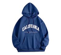 Los Angeles California Letter Print Graphic Gothic Hoodies for Women Preppy with Pocket Pullover Sweatshirts Vintage College Hooded Long Sleeve California Los Angeles Drawstring Tops Dark Blue