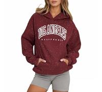 Los Angeles California Light Hoodies for Women Fall Hooded Letter with Hood Sweatshirts Comfort Backwoods Casual Graphic Sweaters Preppy Pullover Loose Fit Cool Workou Ladies Y2K Red
